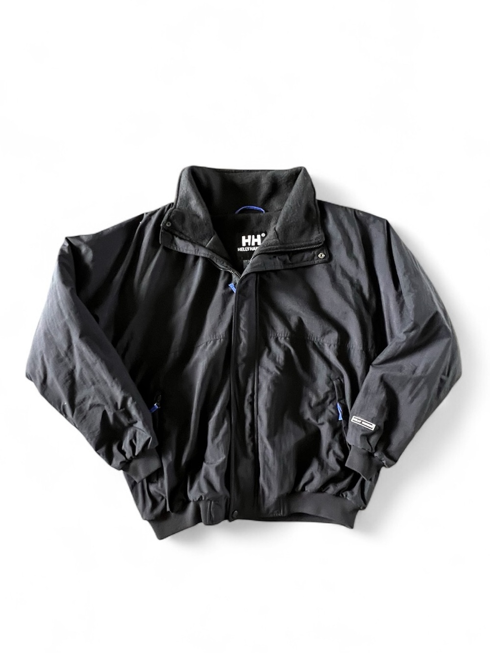Vintage Helly Hansen Black Bomber Windbreaker Jacket Fleece Lined Size Medium